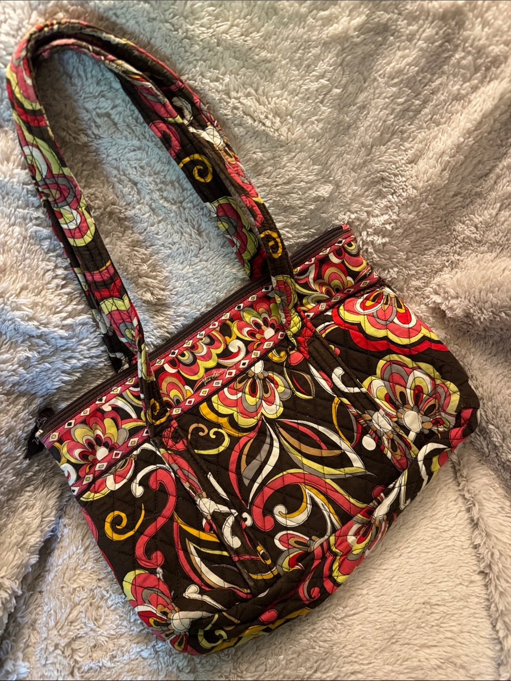 Vera Bradley Quilted Shoulder Bag in Brown, Pink & Yellow
